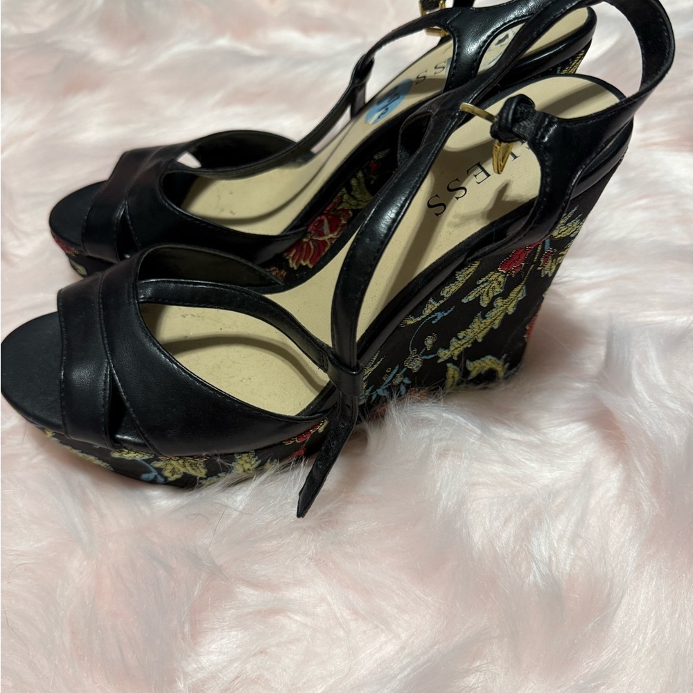 Guess Black Wedge Sandals with Strappy Design